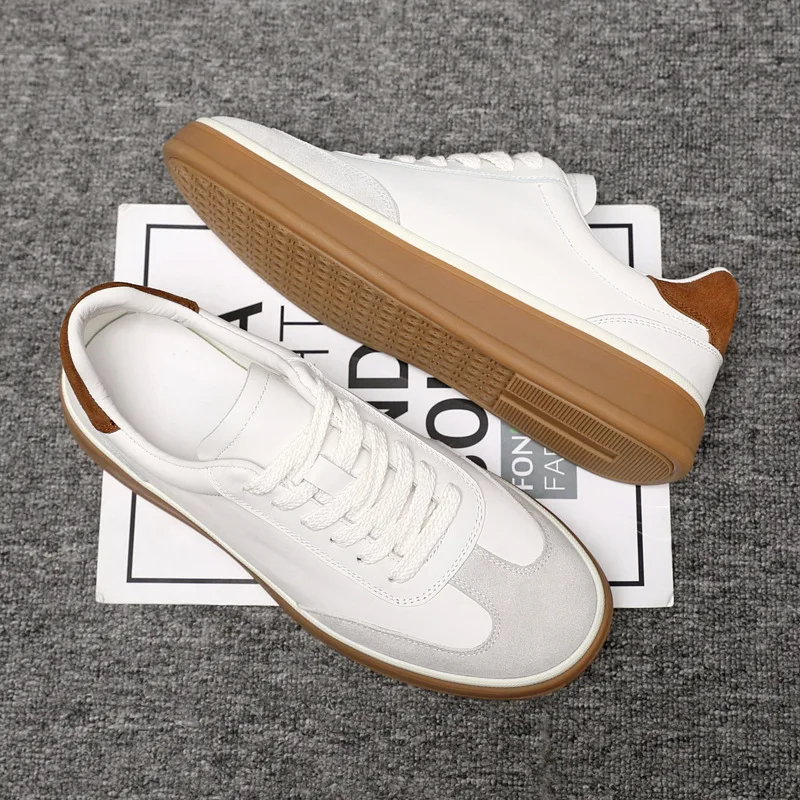 

New Men Genuine Leather Casual Shoes Street Cool Flat Skate Shoes Young Man Lace-up Sneaker