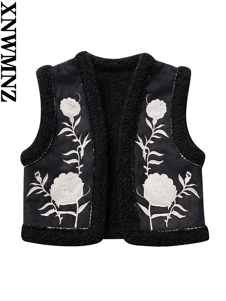 XNWMNZ Women\'s Fashion 2023 Autumn/Winter Double-Faced Faux Fur Embroidered Waistcoat Female Retro Open Versatile Female Vest