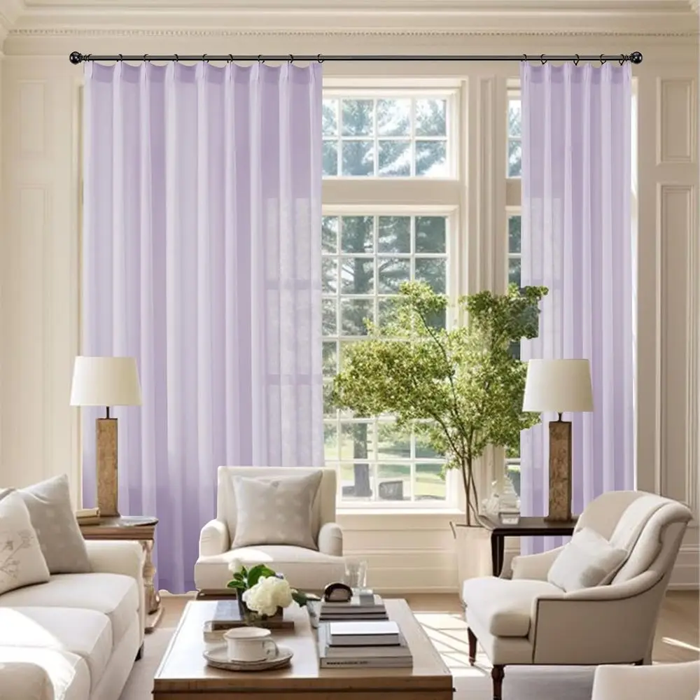Pinch Pleated Sheer Curtains 60x102 for Villa, Lavender, 2-Piece Set with Hooks, Light Filtering