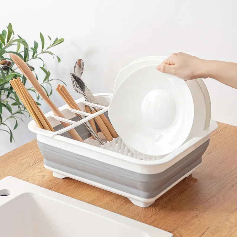 Foldable Dish Rack Kitchen Storage Water Leakage Plastic Tableware Bowl Dinnerware Drain Bowl Tray Home Drying Rack Washable