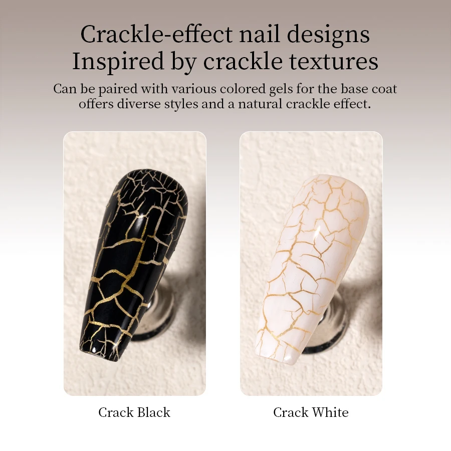 Crackle Gel Nail Polish Magic Black White Unique Variegated Cool Crackle Pattern Natural Air-drying Styling for Salon DIY Home view 4