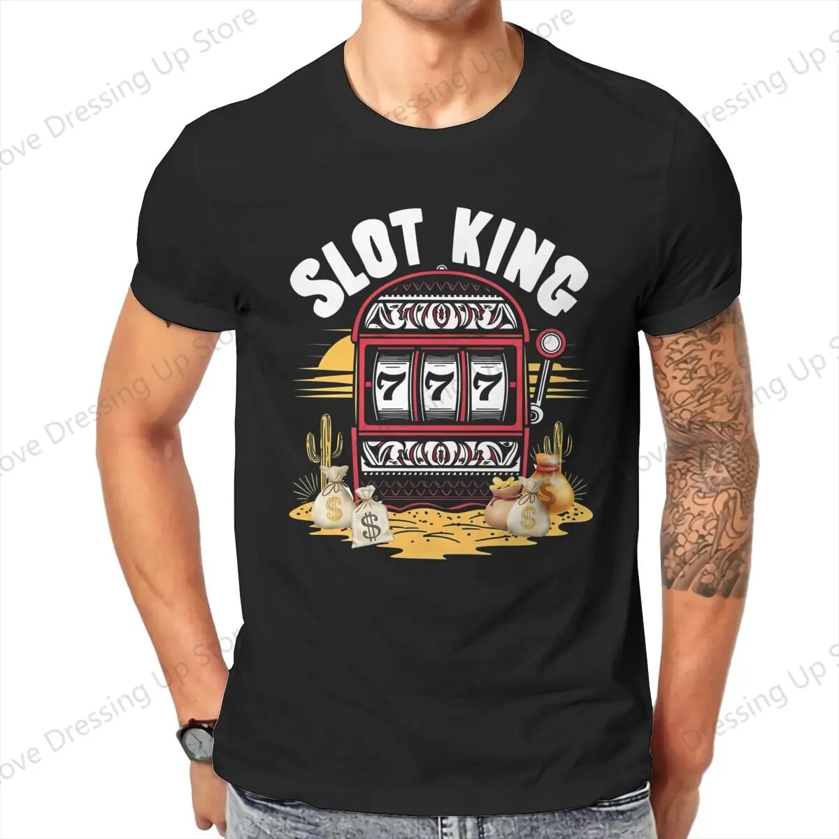 Casino Gambling Slot King Print Cotton Short  Sleeved T-shirt Men Women Trend Fun  Couple Tops