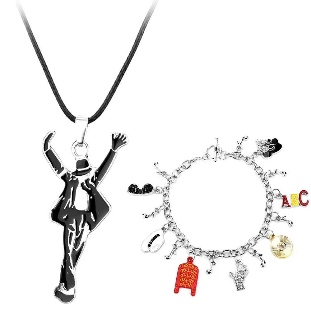 MJ King of Pop Michael Necklace Bracelet for Men Women Creative gift for birthday party celebration present