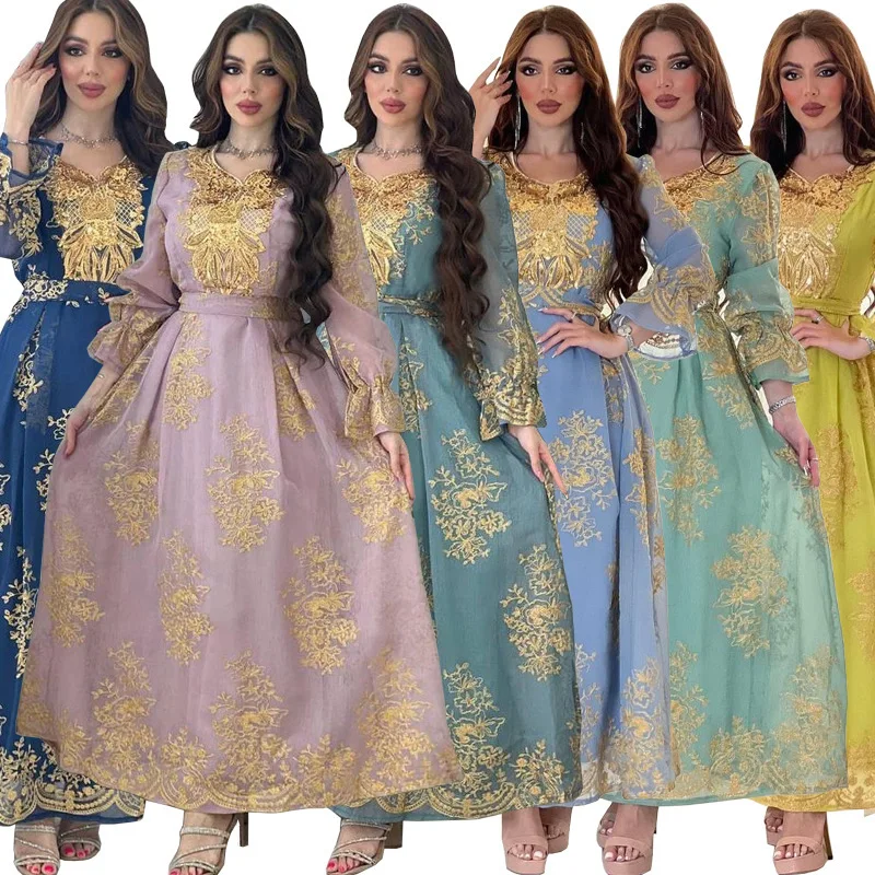 AB312 2023 Gurban Festival Arabisches Dubai besticktes Aufkleberkleid Muslimische Party-Dinner-Robe