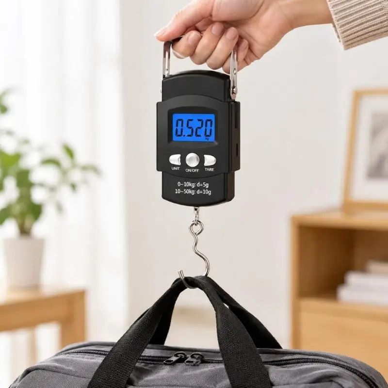 Digital Hanging Scale with Tape Measure, 110Lb/50Kg Capacity, Zeroing Function, Format Selection, Handle, and Metal Hook