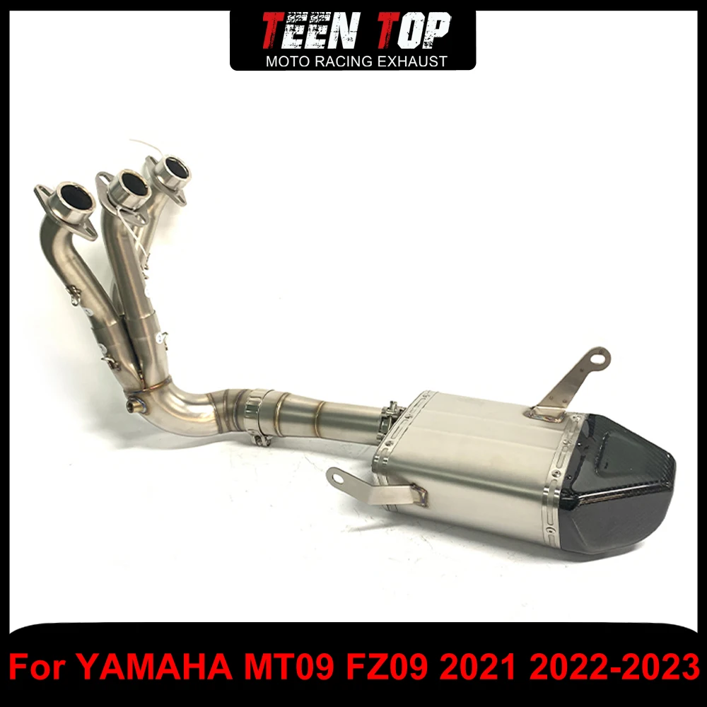 

Полные выхлопные системы мотоцикла под велосипедом из нержавеющей стали для YAMAHA MT09 FZ09 2021 2022 2023, выхлопная труба из углеродного волокна, торцевая крышка