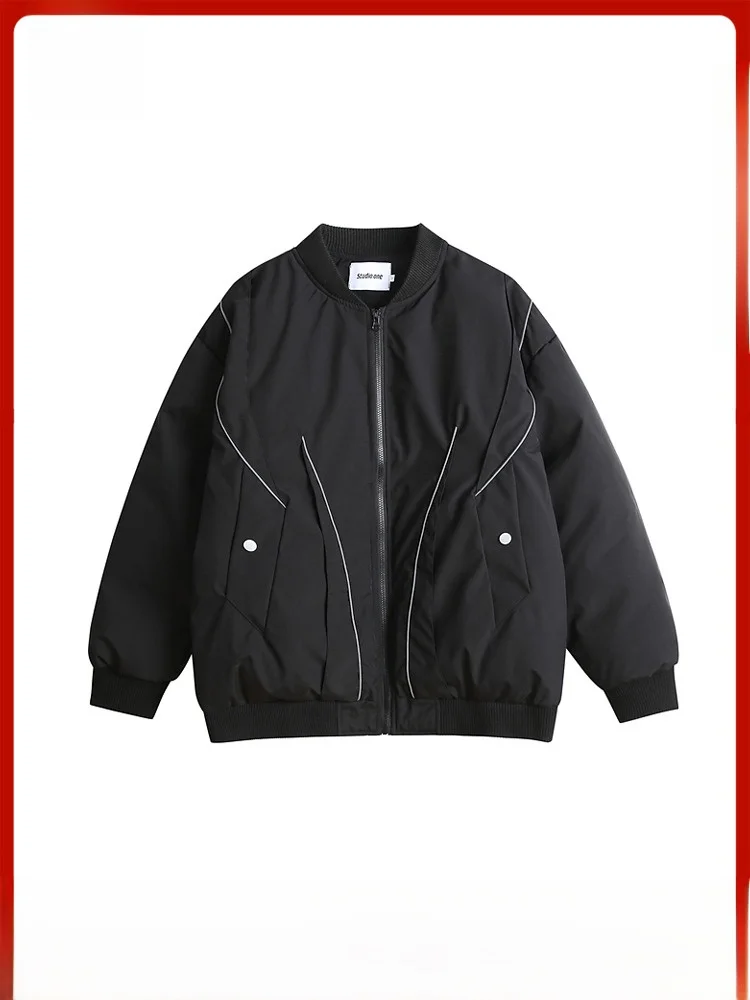 

Тепло и стиль: Мужская свободная куртка-пилот из утолщенного хлопка в ретро-американском стиле, однотонная, зимняя, молодежная, повседневная, с длинными рукавами