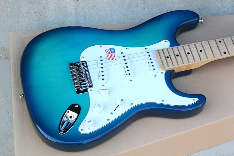 Blue 6 Strings Electric Guitar with Maple Fretboard,SSS Pickups,Can be Customized