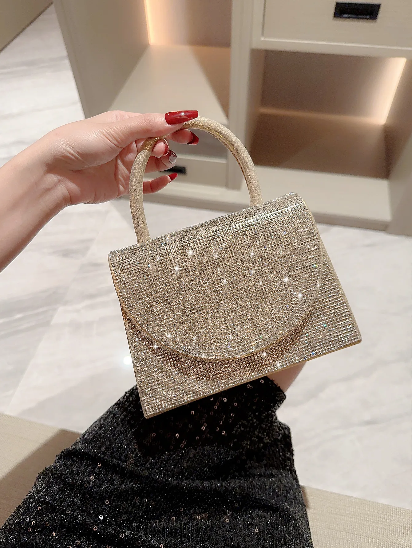 Women's Pleated Design Sparkling Evening Bag Flap Dress Bag Evening Bag Party Bag Prom Bag Wedding Bag Clutch Bag