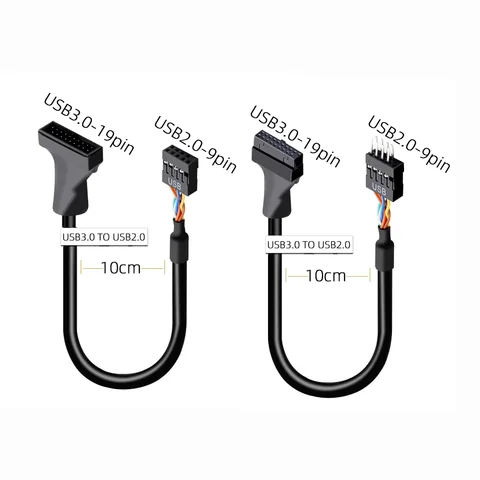 USB 3.0 to USB 2.0 Motherboard Adapter Cable 19-Pin to 9-Pin Header Converter Cord for Desktop Front Panel (Supports 480Mbps)​