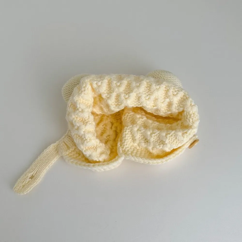 

New Warm Knitted Hat Windproof Cute Bear Ear Protection Hat Pompom Knitted Pullover Cap Outdoor Sports