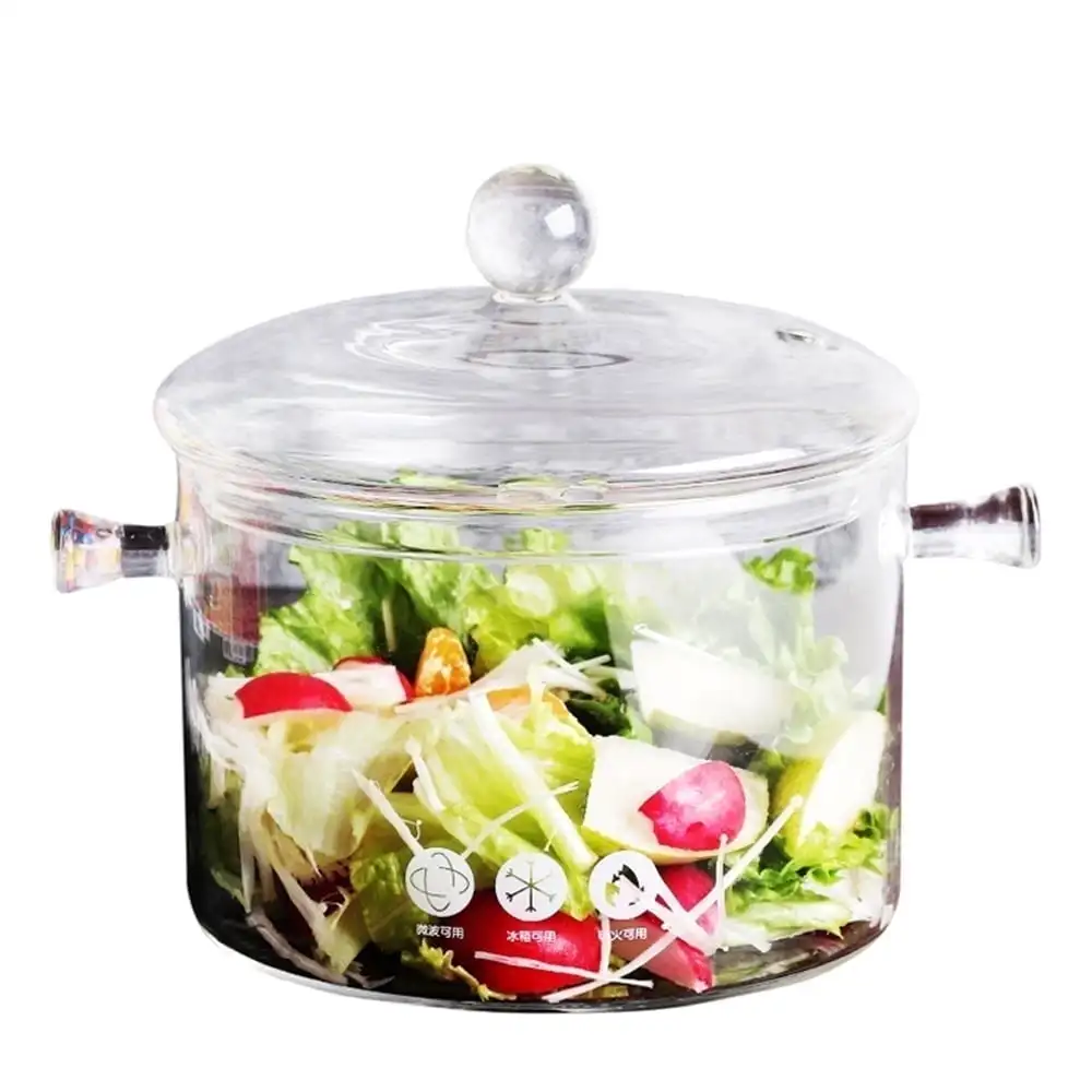 

1.5L/50 FL OZ Heat-resistant salad bowl and Pan with Lid, The Handmade Glass Cookware Safe for Pasta Noodle, Soup, Milk,