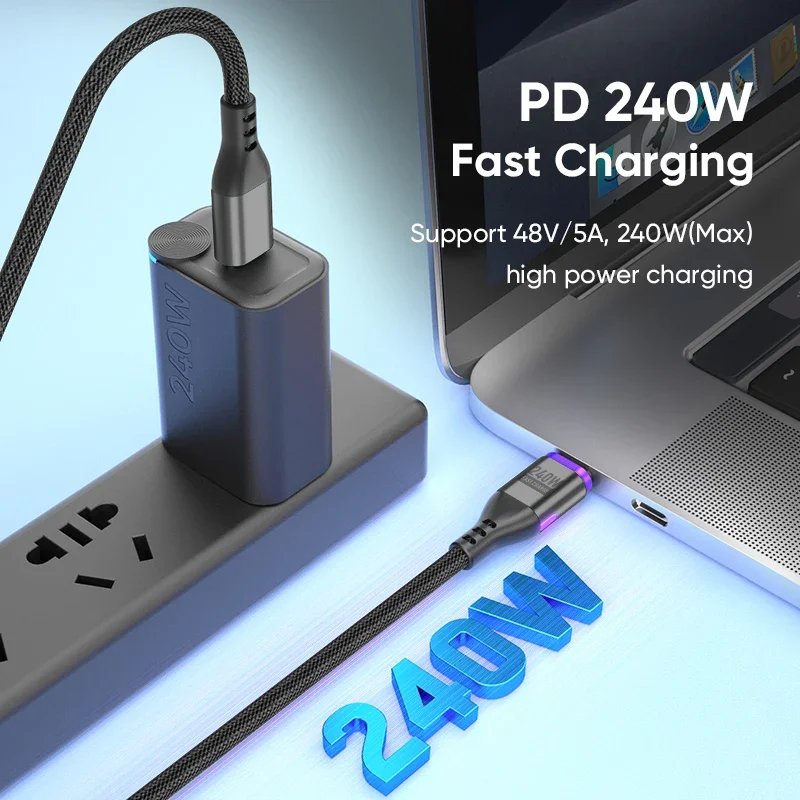 PD 240W Magnetic USB C Cable Micro Type C 5A Fast Charging Data Cord for Macbook iPad iPhone 16 15 Xiaomi 14 Realme