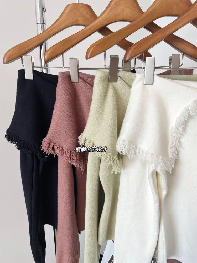 2023 Women Autumn Winter Vintage Knitwear Jumper Off Shoulder Slash Neck Gyaru Long Sleeve Slim Knitted Pullover Coquette Y2K