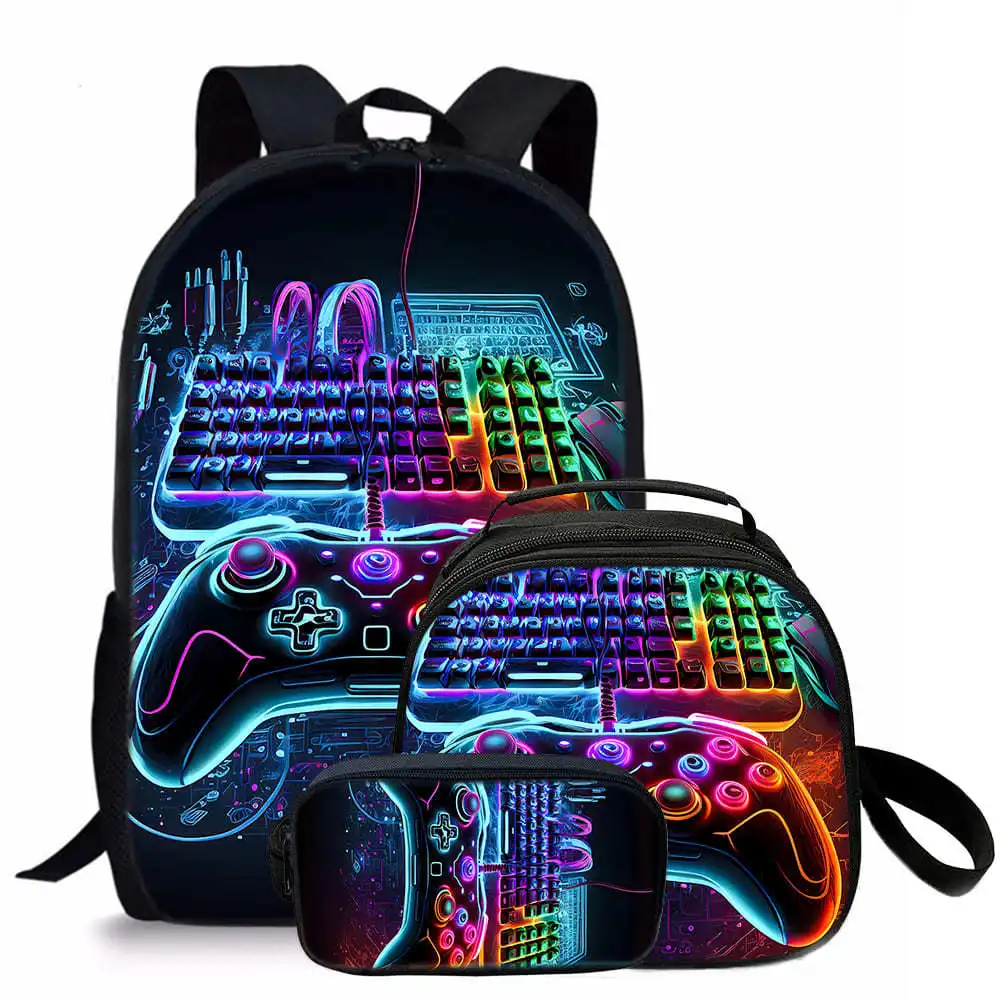 Trendy Popular Novelty game pad 3D Printed 3pcs/Set student School Bags Travel Notebook Backpack Crossbody Lunch bag Pencil Case