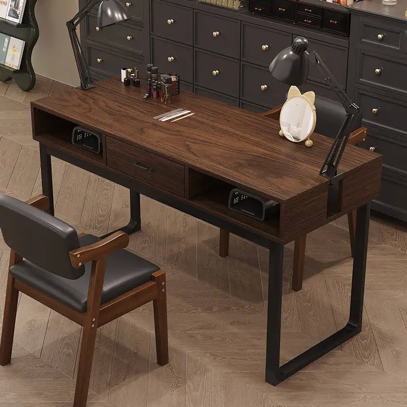 Mesa de Manicura de Lujo con Cajones, Madera Marrón, 80 cm, Mesa Moderna para Salón de Uñas, Diseño con Almacenamiento, Mesa de Manicura para Salón de Belleza