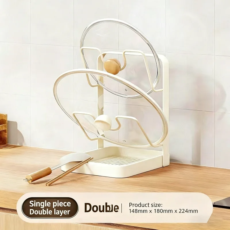 

Heavy Duty Pot Lid Storage Rack, Single/Double Tier Countertop Organizer for Lids Pans Boards, Space-Saving Kitchen Shelves