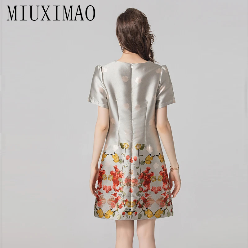 MIUXIMAO 2024 Fashion Royal Luxury Jacquard Summer Women's Dresses Butterfly  Floral Diamonds Office Lady A-LINE Mini Dress