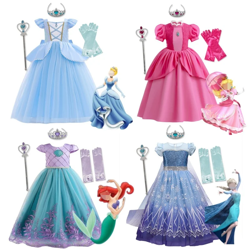 Halloween Costume for Kids Girls Cinderella Elsa Little Mermaid Cosplay Princess Dress Children Birthday Party Prom Gown 4-10Yrs