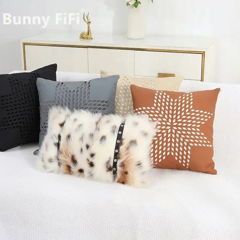 Nordic Minimalist Hollow Pattern Cushion Covers Soft Plush Fur Star Pattern Velvet Decorative Throw Pillow Cases For Sofa Bed