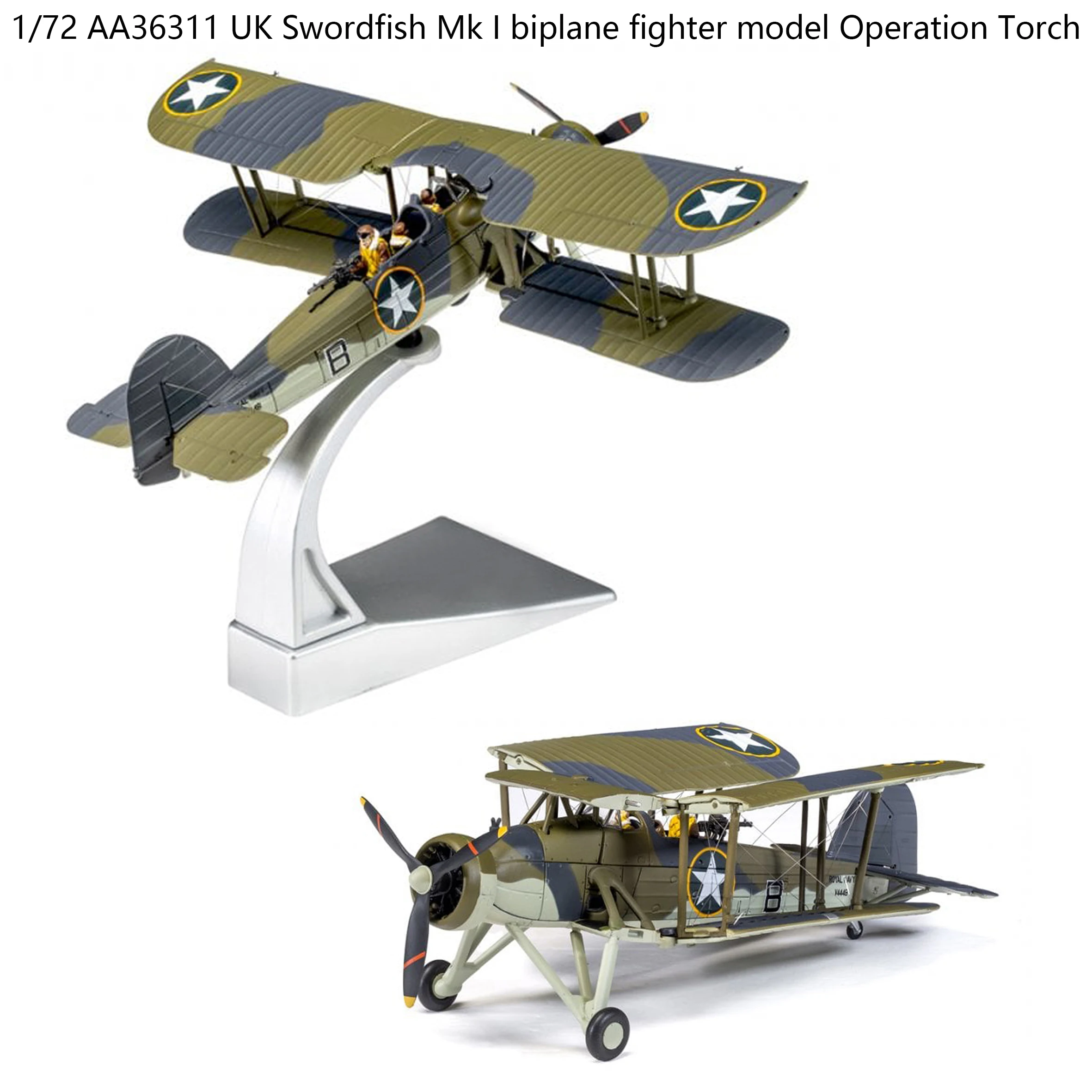 

1/72 AA36311 UK Swordfish Mk I biplane fighter model Operation Torch HMS Biter (Wing folding) 1942