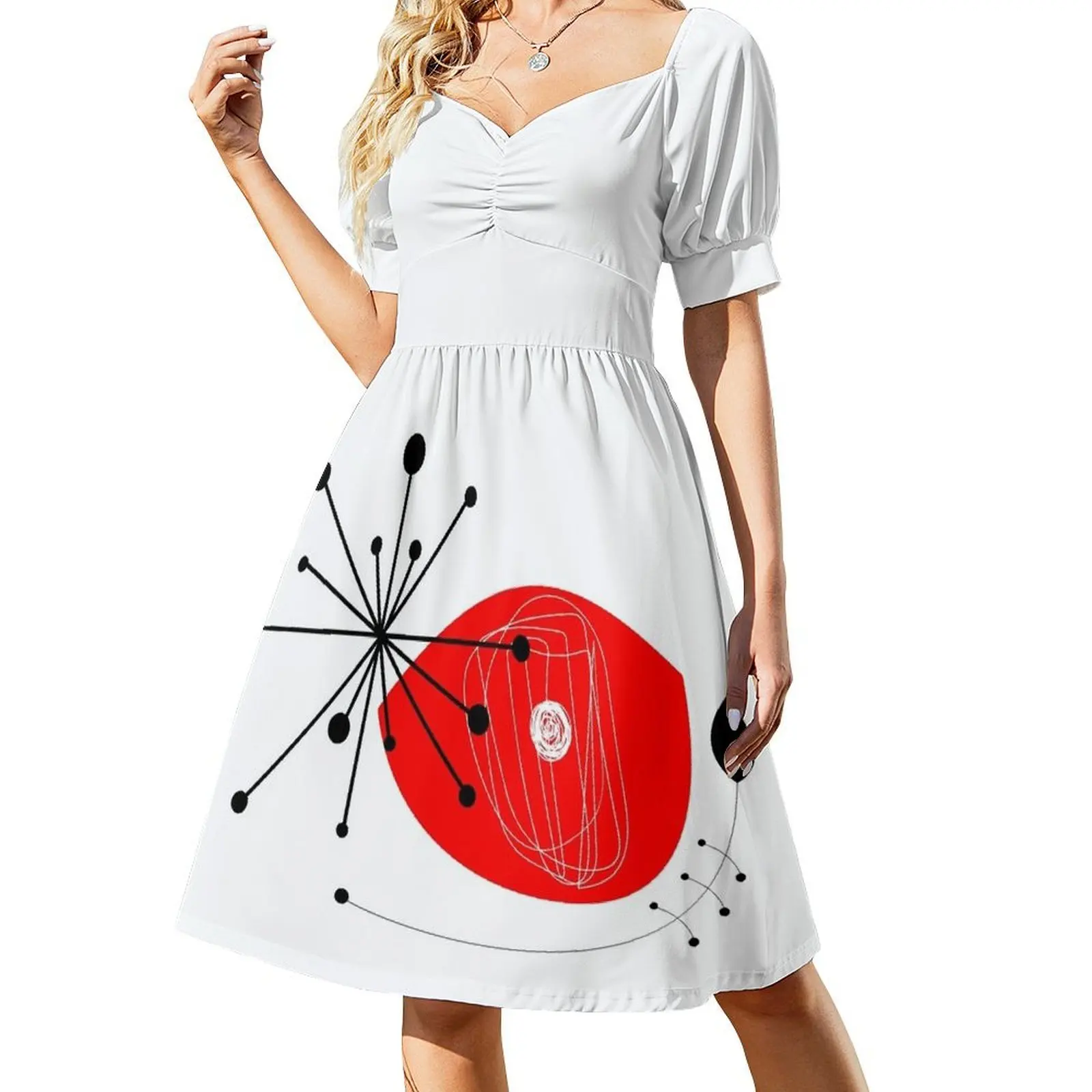 

Composition with red eye element and abstract floral shapes Short-Sleeved Dress Long veiled dresses Dress for girls