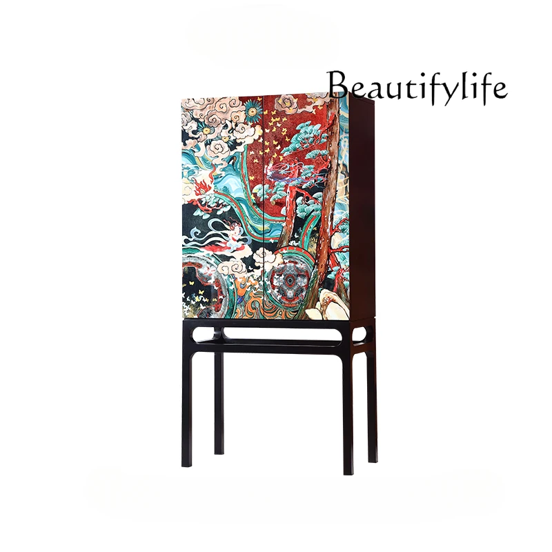 

Solid wood dining side cabinet living room retro storage storage rack tea wine cabinet home decoration display