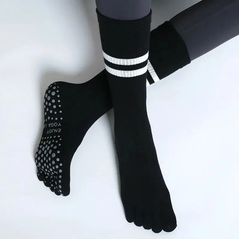 Women Breathable Yoga Socks Mid-tube Non-slip Five Finger Pilates Sports Sock Cotton Fitness Dance Ballet Indoor Floor Socks