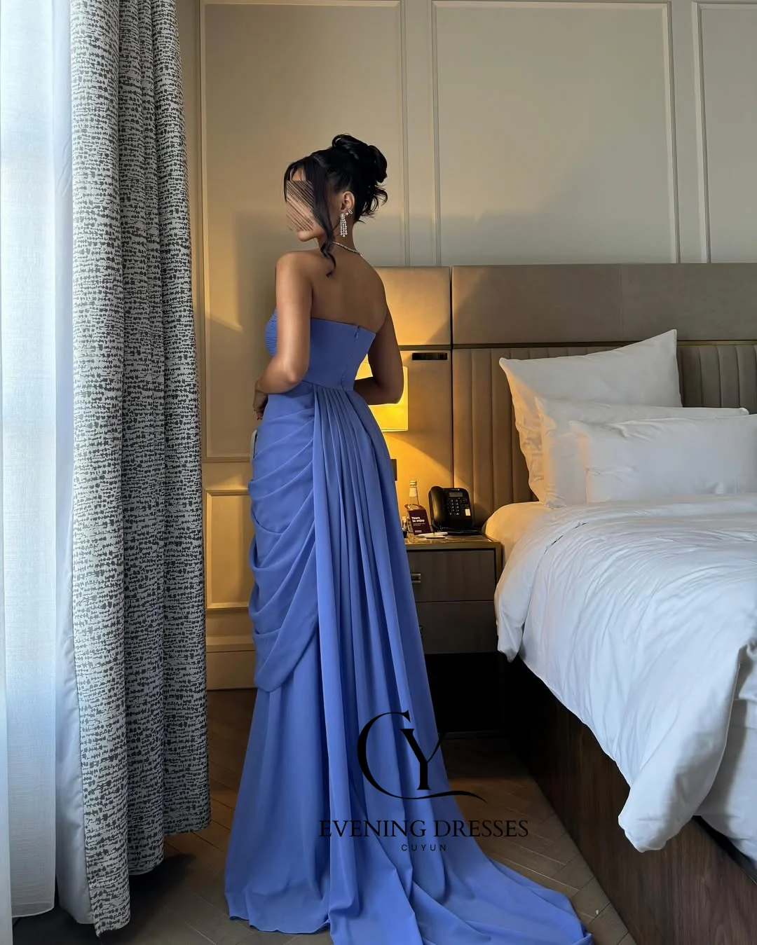 CUYUN-vestidos de fiesta elegantes para mujer, para ocasiones formales, personalizados, línea A, sin tirantes, vestido de noche de gasa para invitados de boda