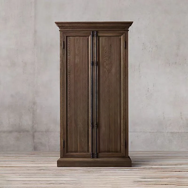 Solid wood old door wardrobe oak retro heaven and earth lock bedroom locker storage cabinet