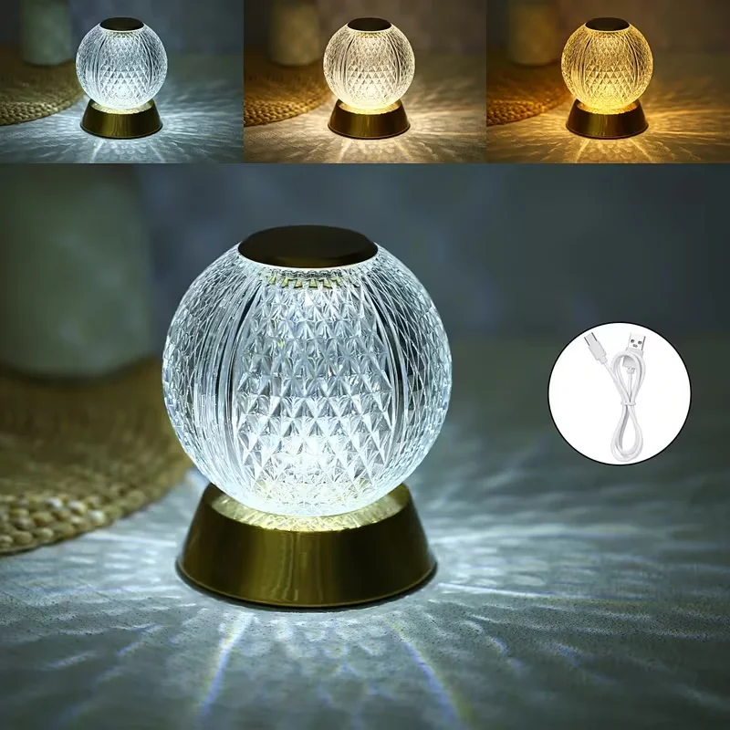 Dimmable Acrylic Spherical Desk Lamp, Creative Bedside Night Light, Ambient Decor Table Light Ideal for Bedroom Bar Restaurant Café Decoration