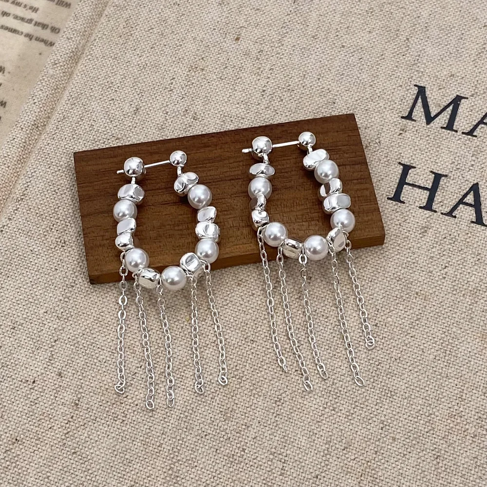 

Punk Personality Long Tassel Drop Beaded Hoop Dangle Earrings for Women Trendy Earrings Round Geometry Party Jewelry