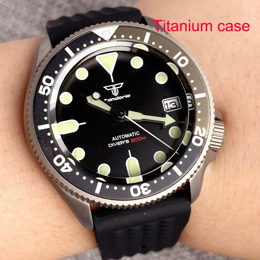 Tandorio Titanium  SKX013 37mm Mod Diving Men Watch NH36 Movt 120 clicks Bezel 3.8 crown 200m Waterproof Mechanical Wristwatch