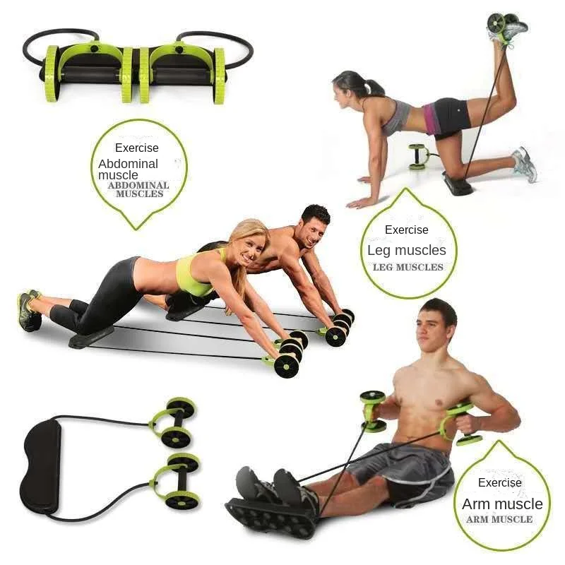 Abdominal Double Wheel Ab Roller Gym Home Muscle Exercise Fitness Equipment Pull Rope Resistance Bands Slimming Device