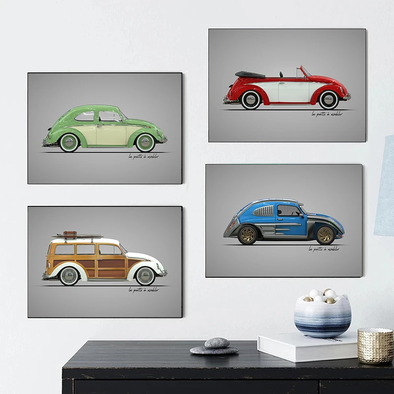 Vw Beetle car poster Automotive Nordic Vintage Photo Decoration Canvas Printing Poster Wall  Art Decoration For house room Decor