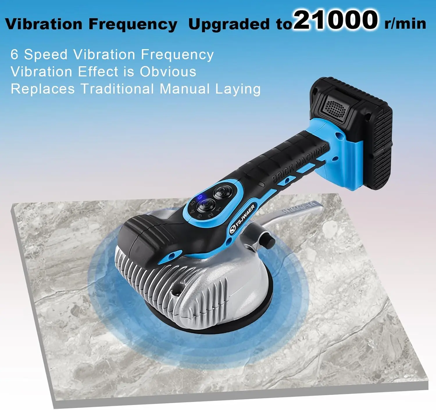 6-Speed Adjustable Automatic Leveling Tile Vibrator with Suction Cup, 10000mAh Battery 21000r/min for Tiling Installation Tool