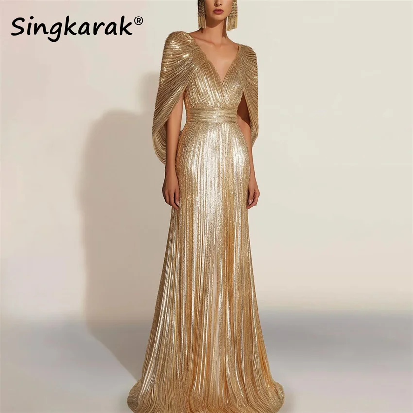 

Luxury Golden Mermaid Evening Dress 2025 Sequins Elegant Formal Prom Party Gown Wedding Reception Gowns Customized