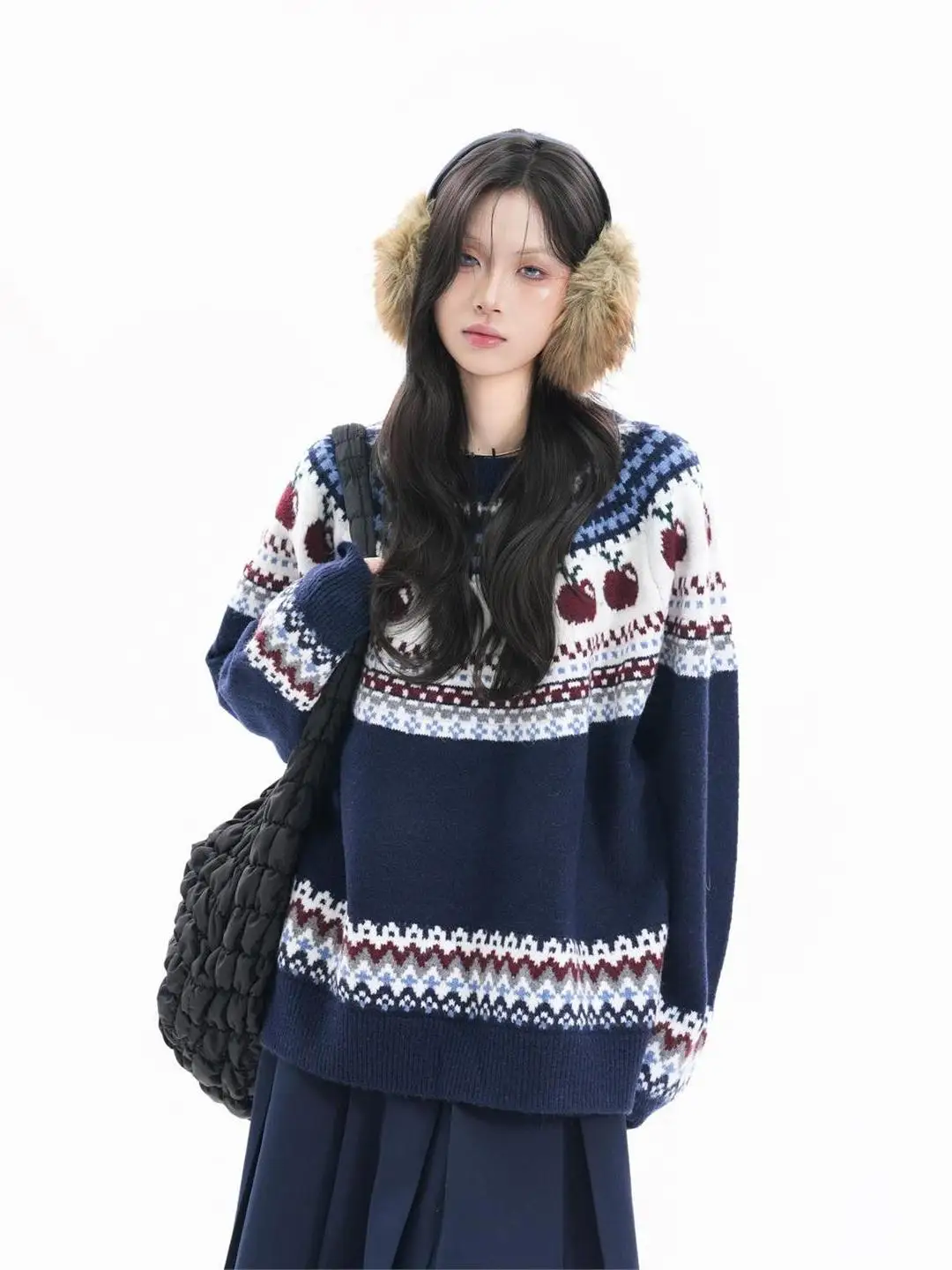 

Мужской свободный вязаный свитер с узором Fair Isle, осенне-зимний, в американском ретро-стиле, для пар, с цветочным узором, с капюшоном, вязаный пуловер