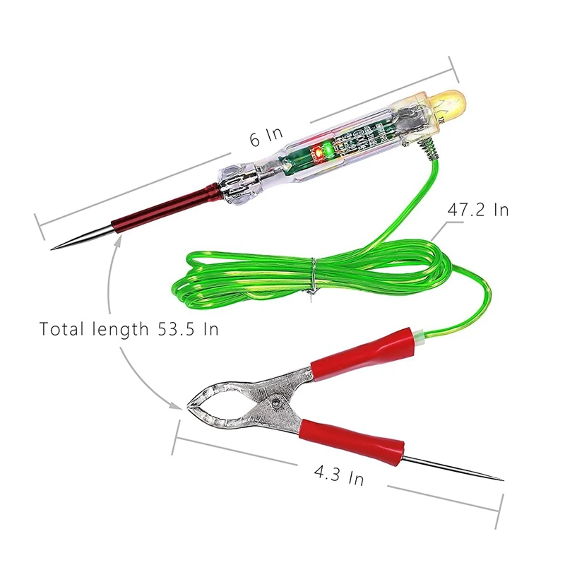 10X Automotive LED Circuit Tester 6-24V Test Light With Dual Probes 47 Inch Antifreeze Wire Alligator Clip For Testing