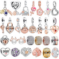 925 Sterling Silver Shiny Rose Gold Shell Heart lock Charms Key Gem Earrings Beads For Necklace DIY Bracelet Present Jewellery