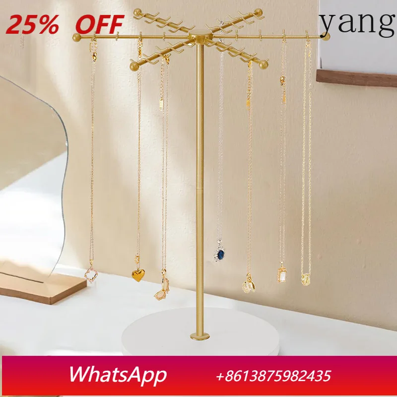 

YJQ rotating simple 48 hook gold modern jewelry display stand necklace jewelry stand wrought iron