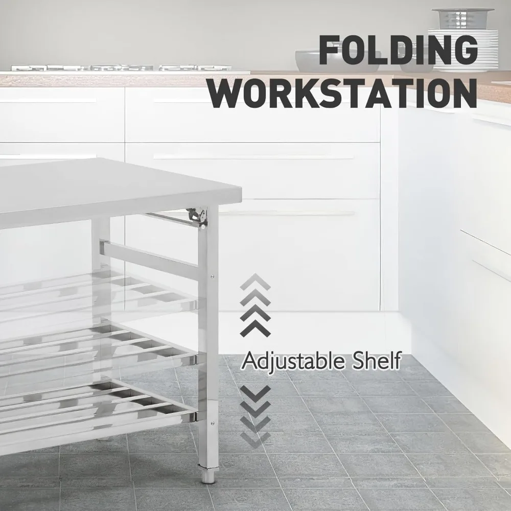 طاولة عمل من الفولاذ المقاوم للصدأ مقاس 48 × 30 بوصة، طاولة إعداد المطبخ القابلة للطي التجارية NSF، محطة عمل الطبخ مع ضبط #5