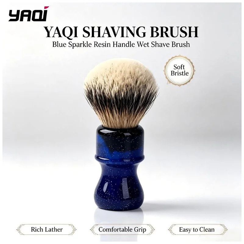 YAQI Starry Sparkle Blue Resin Handle Soft Bristles Premium Shaving Brush for Men Men Shaving Products Wet Shave Tools Best Gift
