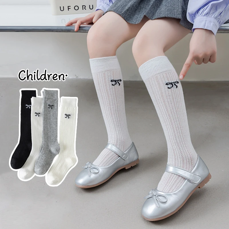 Summer Baby Hollow Out Socks Cute Bow Mesh Cotton Princess Knee High Socks Breathable Thin Non-slip Children Socks 2-12Years