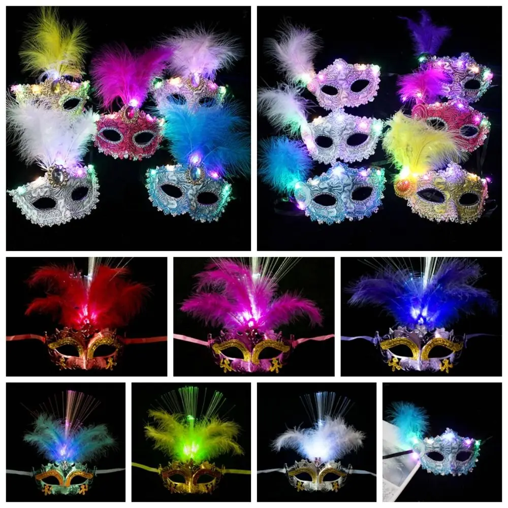 

Party Supplies LED Glowing Mask Light Up Makeup Feather Butterfly Mask Hollow Out Plastic Venice Masquerade Masks Costume