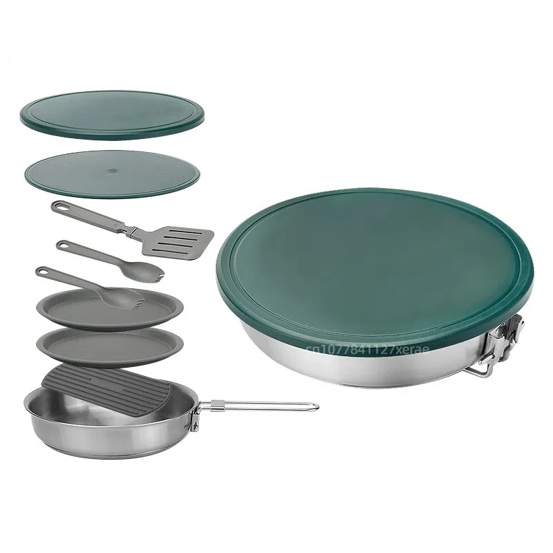 

Outdoor Camping Cookware 304 Stainless Steel Tableware, Frying Pan Set, Portable and Foldable Cooking Cookware, Cookin
