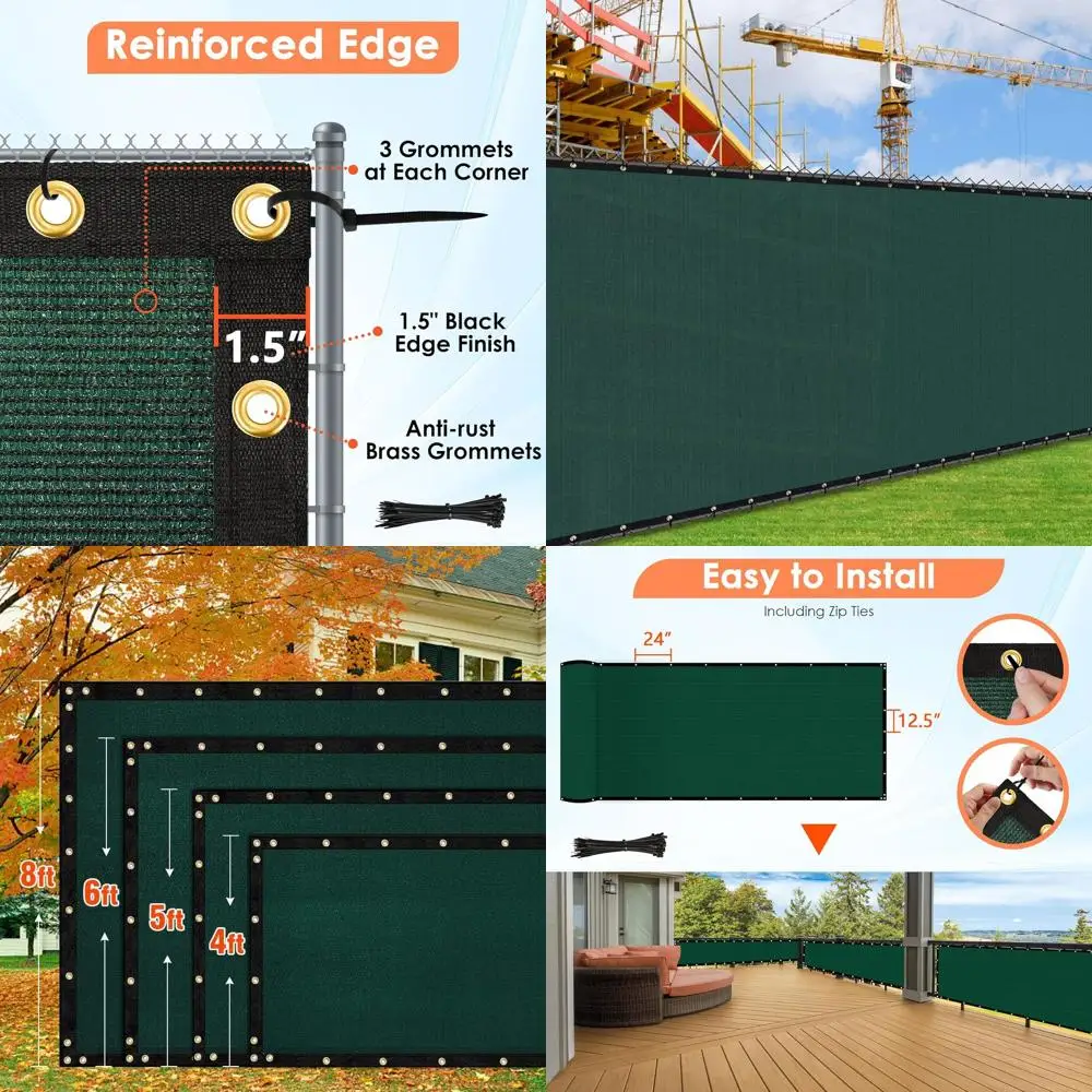 Cerca verde de tela de privacidade de 4x50 pés, malha corta-vento de jardim ao ar livre, barreira de rede de vela de sombra com fixações reforçadas e gola de latão