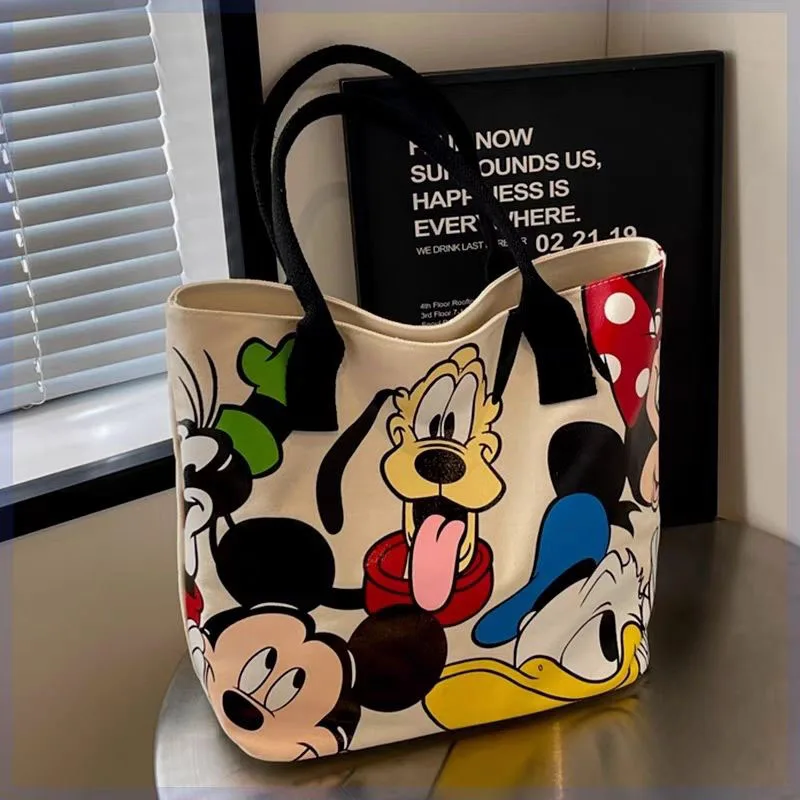 

Disney Cartoon Canvas Tote Bag for Women Large Capacity Casual Shoulder Bag Shopping Handbag Perfect Gift for Girls Fimaly Kids