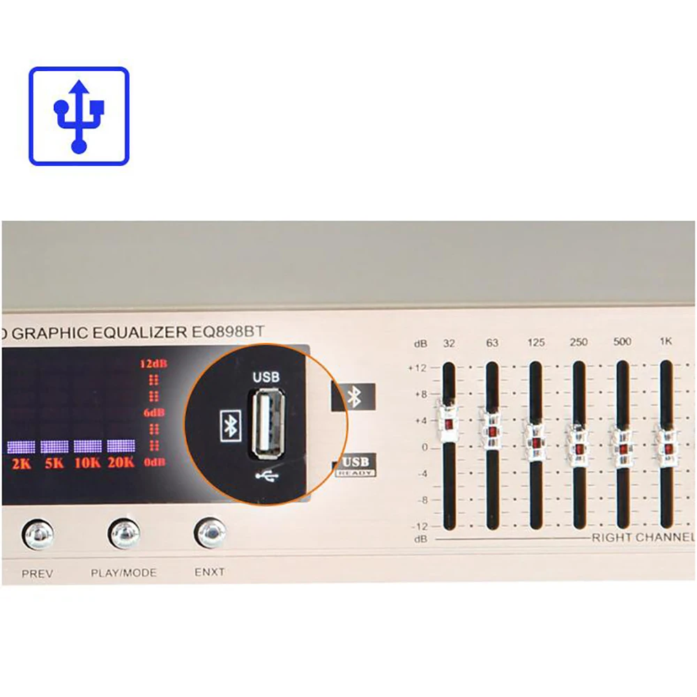 EQ-898BT HIFI Digital HD Stereo Preamplifier Equalizer Built-In USB Bluetooth Home Stage Equalizer Dual 10 Segments 220V