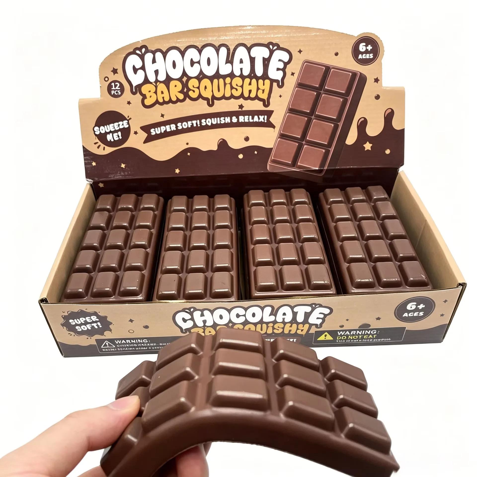 1/3PCS Juguete Blandito de Chocolate Simulado, de PU Suave de Rebote Lento, Juguetes Sensoriales Antiestrés para Aliviar el Estrés